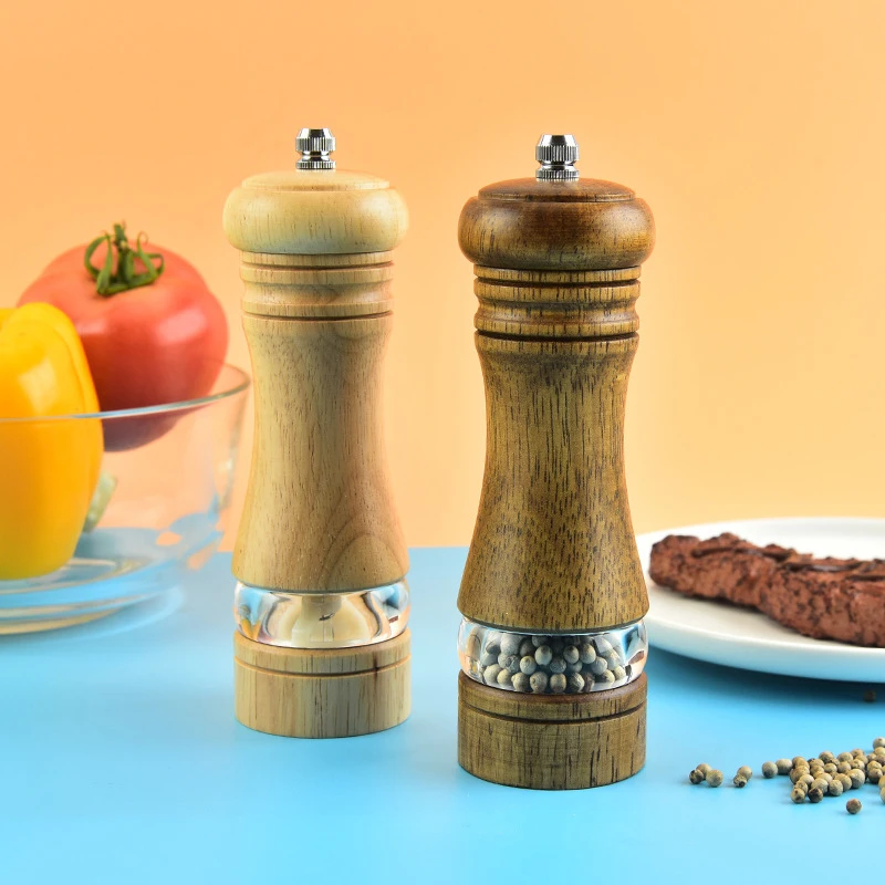 Wooden Salt And Pepper Mill With Wood Holder Manual Pepper Grinder Set Adjustable Ceramic Rotor Seasoning Spice Grinder