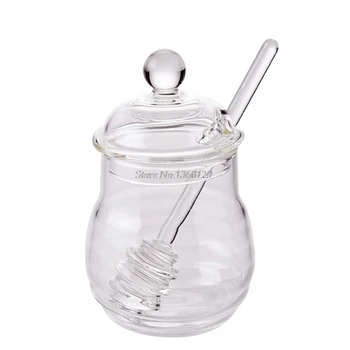 

Honey Jar with Dipper and Lid Glass Beehive Honey Pot for Home Kitchen