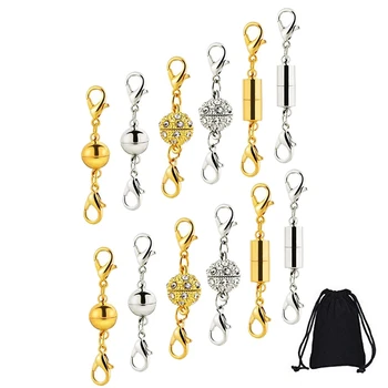 

12 Pcs Spherical netic Buckle Accessories Cylindrical Necklace Rhinestone Lobster Clasp Diy Jewelry Cloth Bag