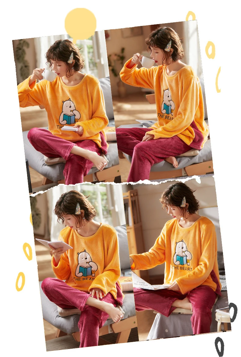 Fashion 2019Winter Flannel Women Nursing Pyjamas Set Cartoon Long Sleeve Pregnant Homewear Maternity Casual Pajamas Sets 3XL-4XL