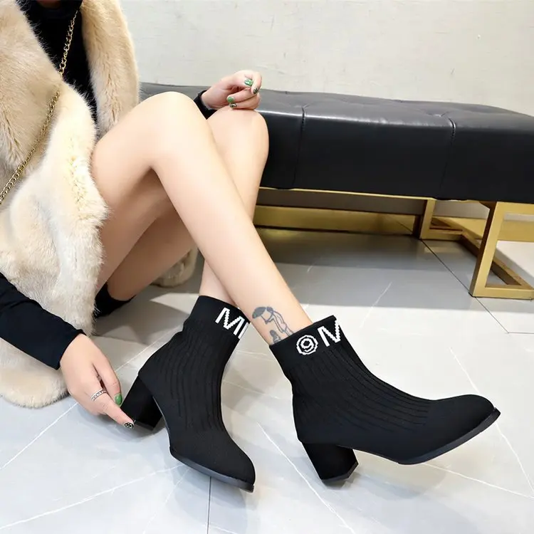 Short Boots Female Spring Autumn& Winter New Style Half a Bucket Shoes Short Korean-style Versitile Fashion Yarn Elasticit