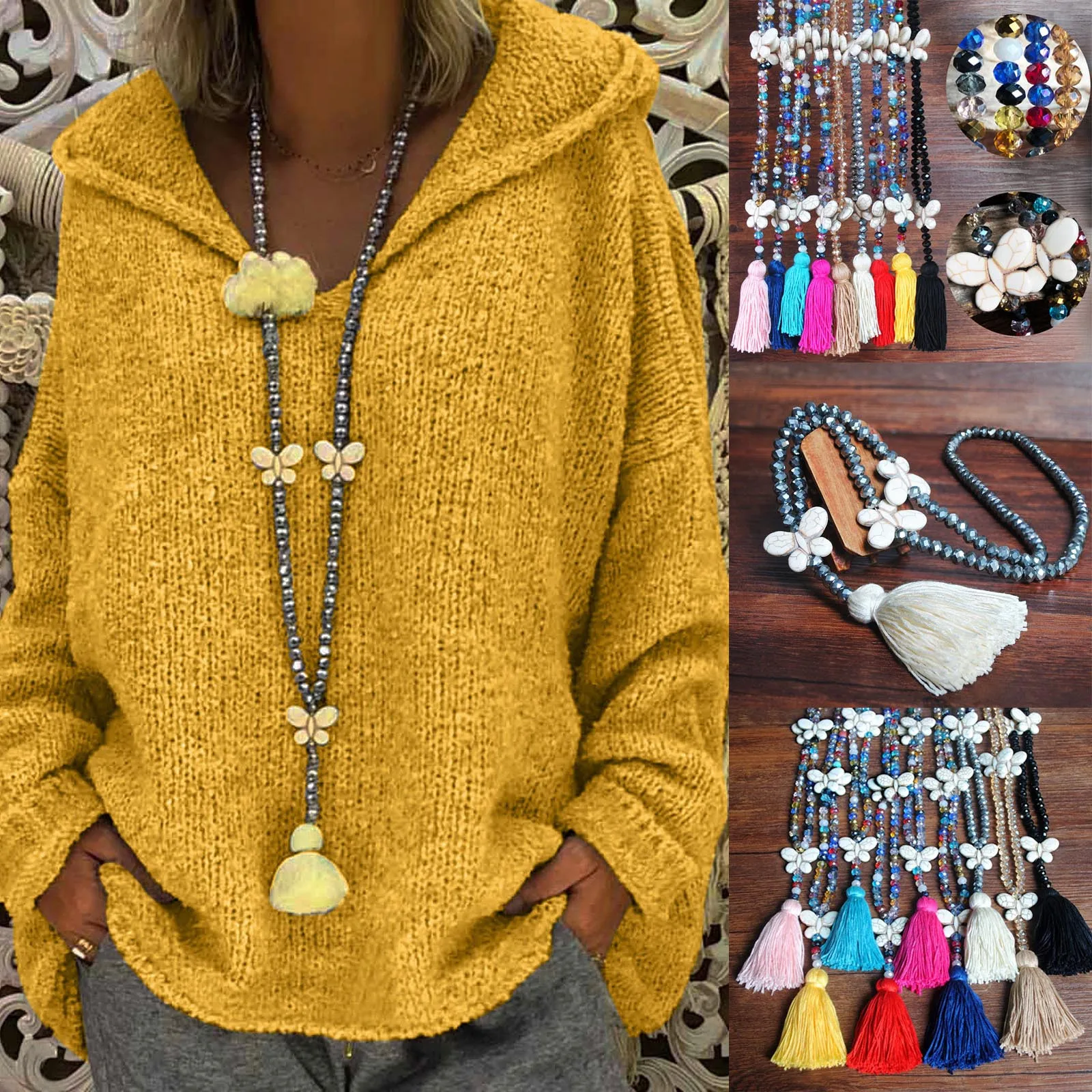 Женское ожерелье с подвеской-бабочкой и кисточкой цепочка на свитер ручной