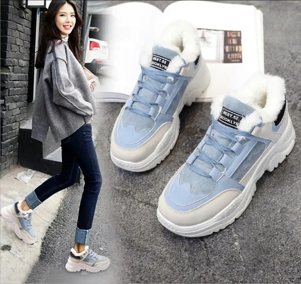 2020 обувь Зимние теплые женские зимние ботинки на платформе Плюшевые