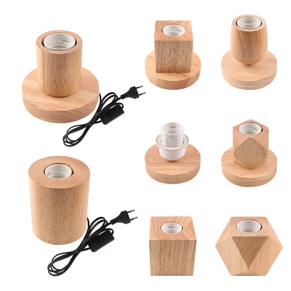 Base de lámpara de mesa Vintage para sala de estar y Hotel, de madera enchufe europeo, Decoración E27|Lámparas de mesa LED| -