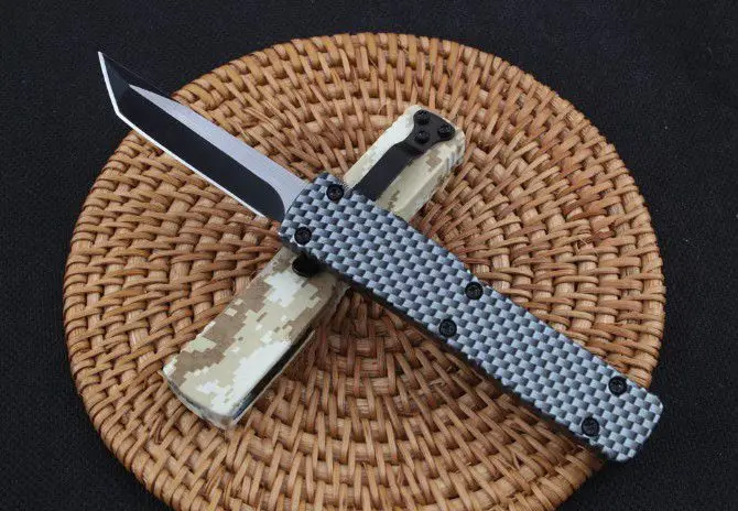 carbon fiber Мини сумка-брелок Autotf Нож двойного действия 5,3 см лезвие помощь складной EDC охотничий нож подарок фиксированный нож с лезвием - Цвет: carbon fiber