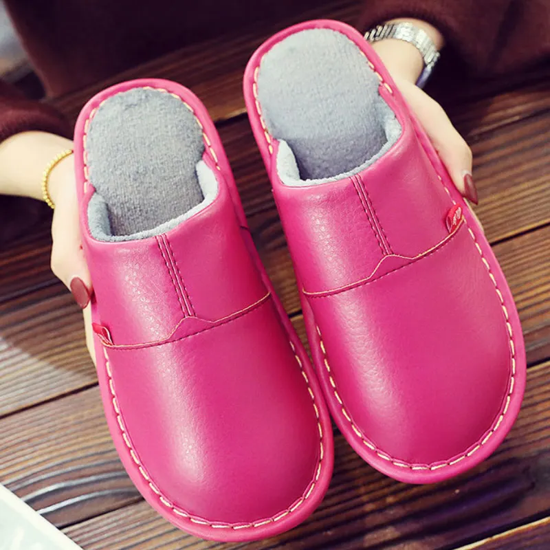 Кожаные тапочки для женщин Большие размеры 35 46 Высококачественные