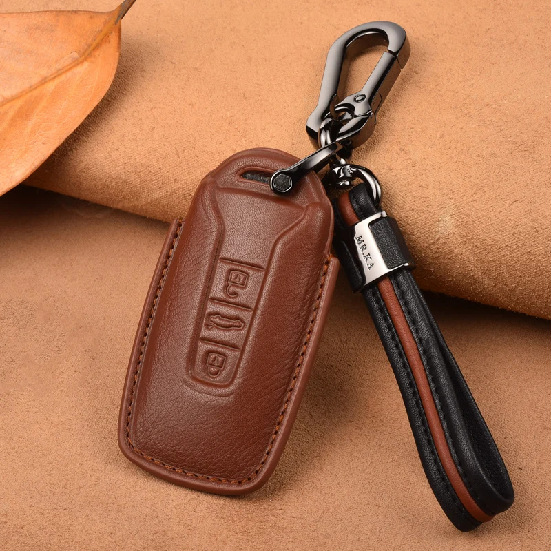 brown set 02 Роскошный чехол из натуральной кожи для автомобильных ключей для Volkswagen Touareg Fob для автомобиля - Название цвета: brown set 02