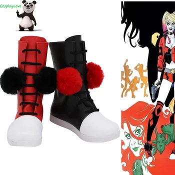 

DC Batman Suicide Squad Harley Quinn Red Black Shoes Cosplay Boots Leather For Halloween CosplayLove