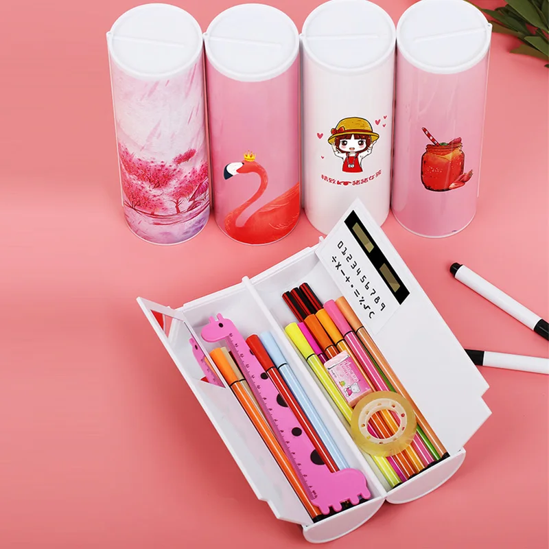 Милый большой чехол для карандашей двухслойный футляр ручек с зеркалом
