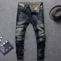 Pantalones vaqueros clásicos para hombre, Jeans rasgados de estilo italiano Vintage, ropa de calle estilo Hip Hop