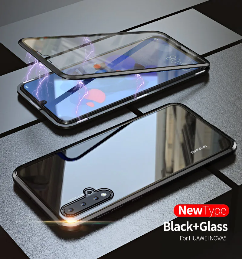 

Luxury Magnetic Metal Bumper,Case For Huawei Nova 5 Cover 360 Clear Glass Full Body Phone Case Huawei Nova 4 Case Armor Nova4 On