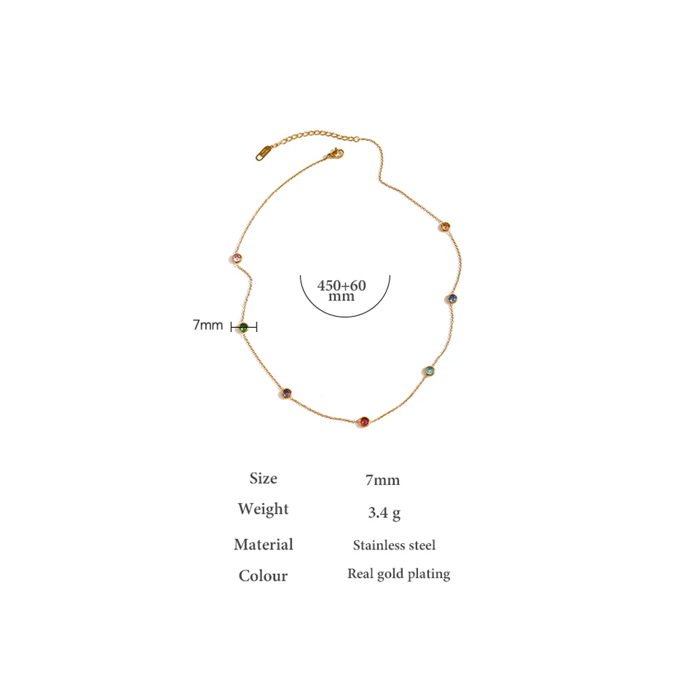 Stainless Steel Chain Necklace Delicate Colorful Cubic Zirconia Collar Necklace - Image 5