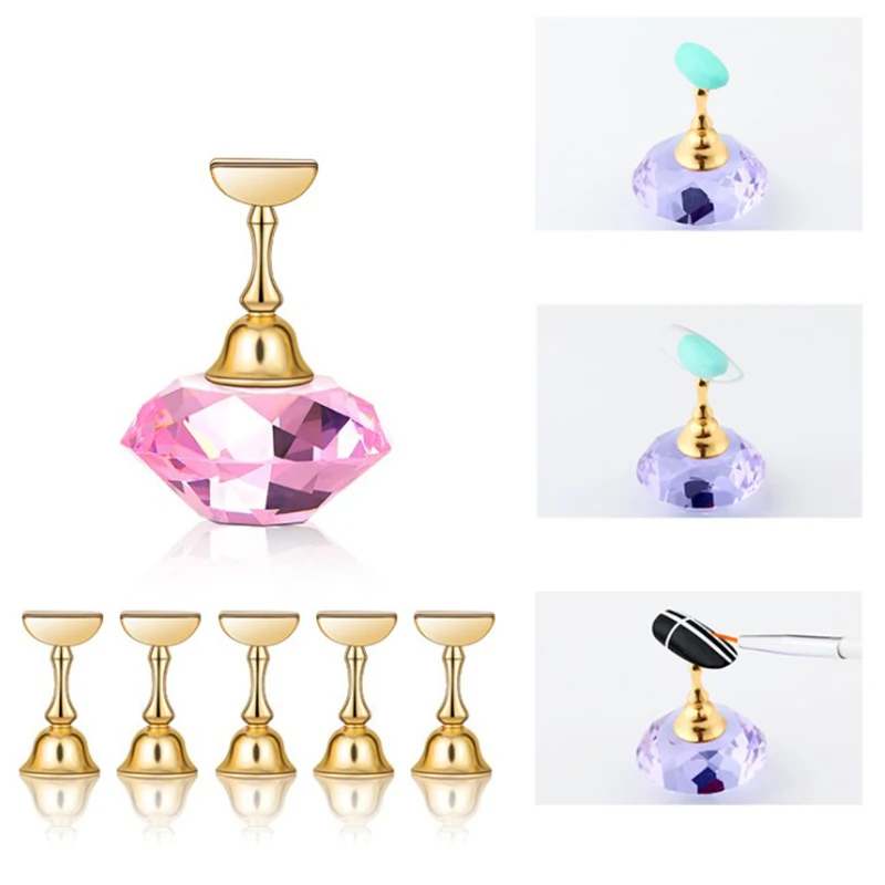 Crystal Nail Art Display Showing Shelf Nail Holder Magnetic False Nail Tip Practice Stand Holder Base Alloy Holder Manicure Tool