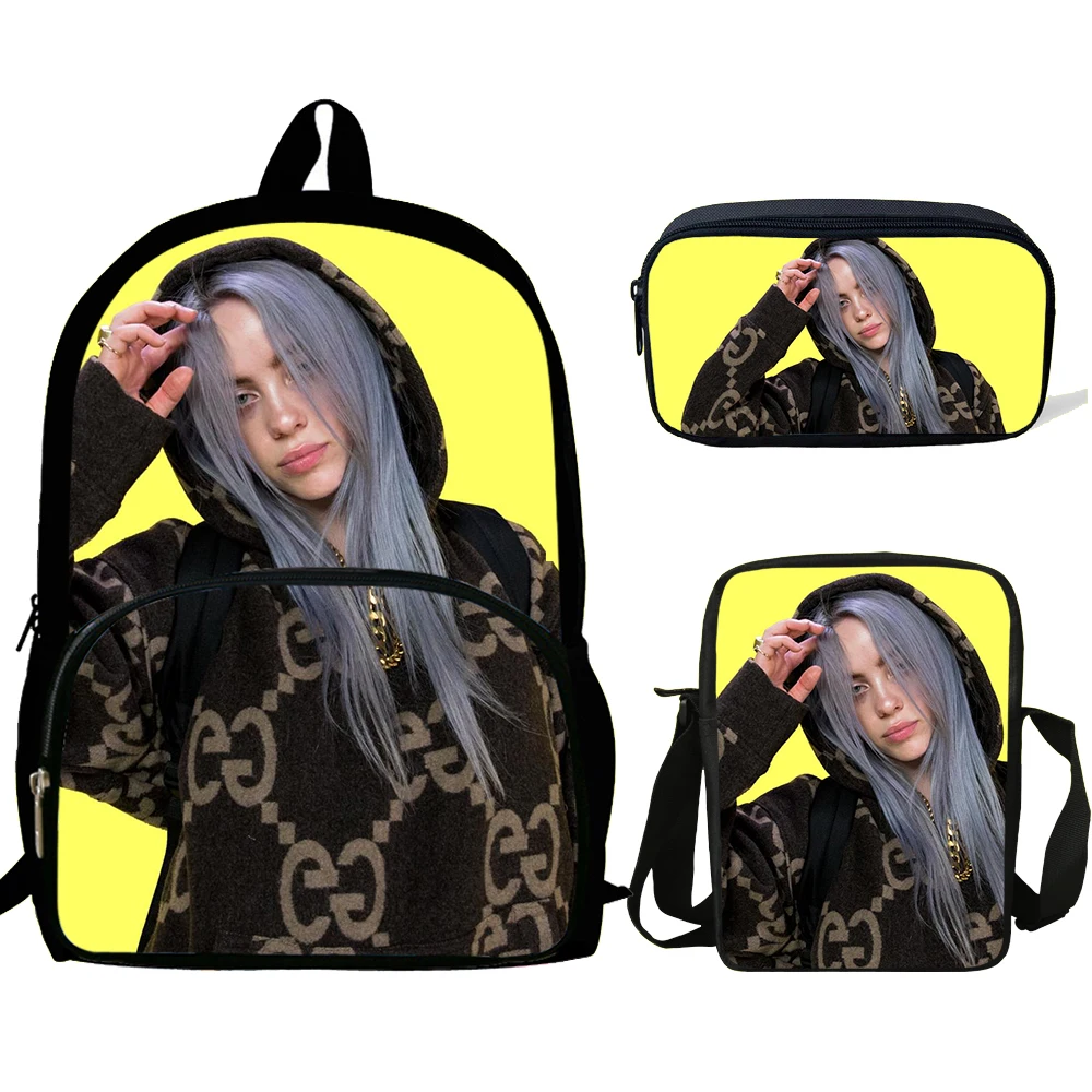 16 дюймов Mochila школьные сумки для девочек подростков Модные рюкзак Billie Eilish с принтом «Улыбка» рюкзак комплект из 3 предметов; подарок для детей книжная сумка