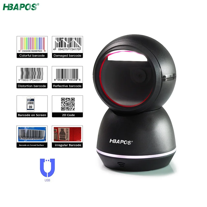 Barcode Scanner 2D Image Platform high performance scanner 1D 2D QR code reader Desktop USB Omnidirectional barcode scanner