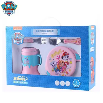 

Genuine Paw patrol 350ML bowl+15cm Folk spoon + 320ml horn cup for Children kids gift 304 Stainless Steel Dinnerware toy Sets