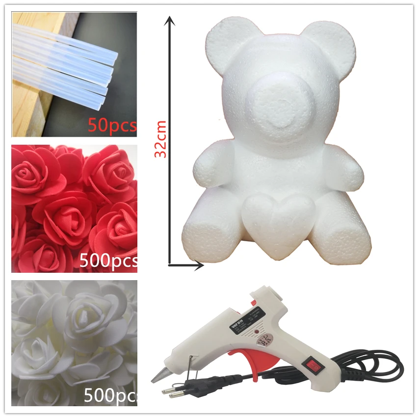 38cm red bear 32 см пена Роза медведь плесень DIY искусственный цветок розы медведь розы с сердцем для влюбленных подарки - Цвет: 38cm red bear