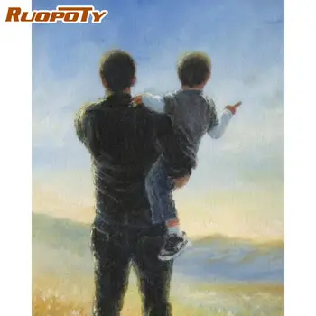 

RUOPOTY Frame Father Figure Painting DIY Digital Painting By Numbers Kits Hand Painted Wall Art Canvas Painting For Artwork