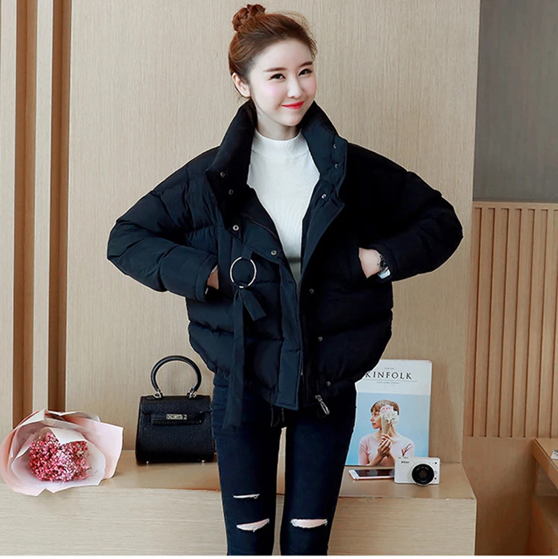 Женская короткая куртка Parkas Mujer зимняя куртка пальто модное осеннее однотонное Теплое повседневное пуховое пальто с подкладкой Женское пальто - Цвет: BK