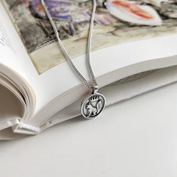 

Leouerry 925 Sterling Silver Crown Wolf Pendant Necklace Vintage Creative Round Coin Necklaces for Women Silver 925 Jewelry Gift