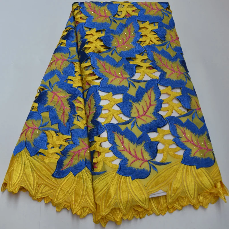 

(5yards/pc) High quality yellow African cotton lace wonderful Swiss hand cut big voile lace fabric with embroidery CLP472