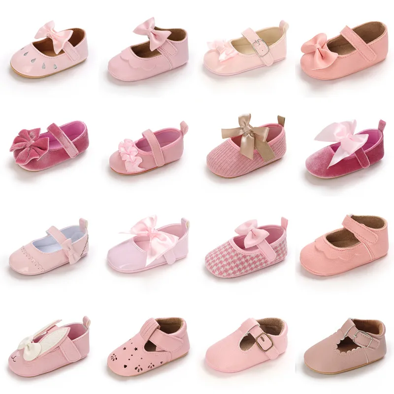 New Pink Baby Girls First Step Shoes Baby Moccasins Soft Bottom Rubber Non-slip Toddler First Walkers Baby Booties Girls Sh