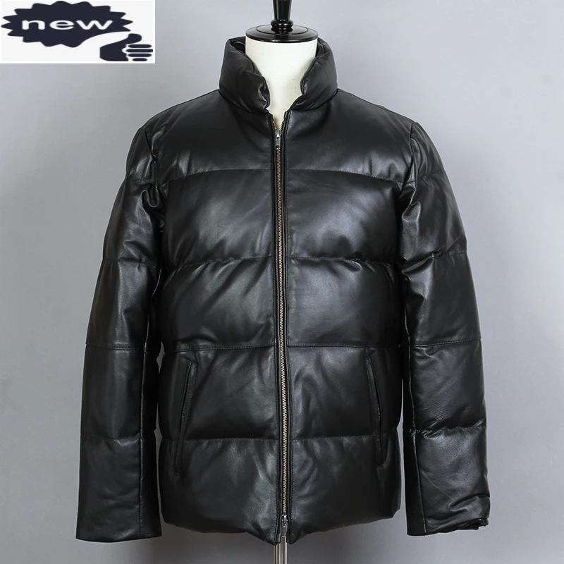 

Mens Japanese Style Retro Loose Simple Sheepskin Filled Down Genuine Leather Jacket Men Casual Winter Coat