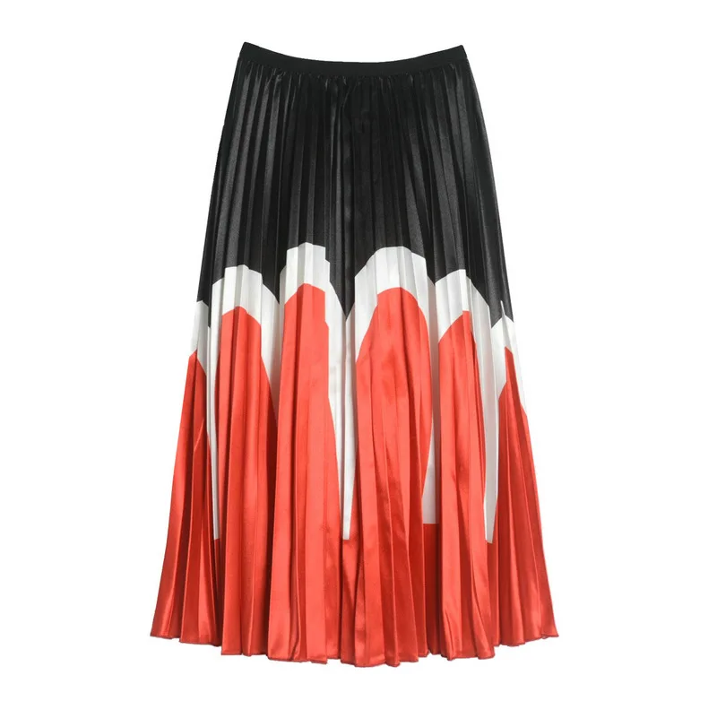 Europe And America Contrast Color Pleated Skirt Spring And Summer WOMEN'S Dress New Style Color Printing High-waisted Swing
