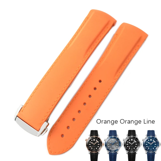 18mm 19mm 20mm 21mm 22mm Rubber Silicone Watch Bands For Omega Seamaster 300 speedmaster Strap Seiko Watchband blue black orange Orange Orange Line