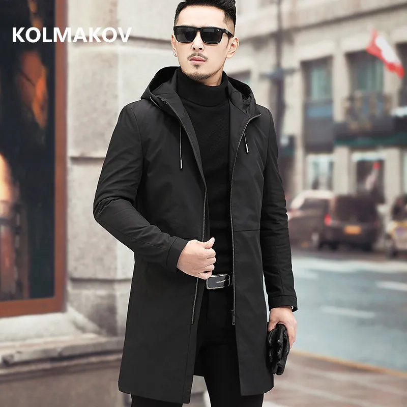 Черный KOLMAKOV мужские деловые пальто осень зима классическое повседневное пальто Мужская Высококачественная Повседневная ветровка - Цвет: Черный