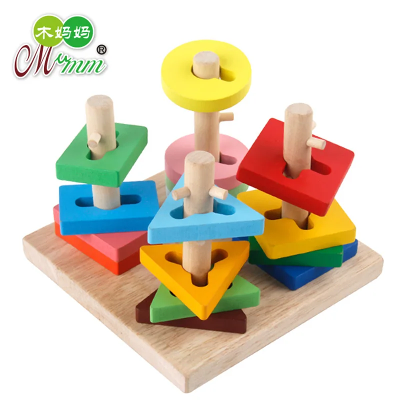 

Rubber Wood Geometric Shapes Cognitive Colorful Four Sets Column Bricks Pro Early Teaching Aids 3456-Year-Old Children Education