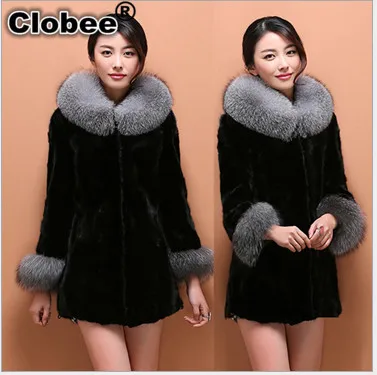 

Plus Size Female Autumn Winter Midium-Long Thick Mink Overcoat 6XL Furry 2020 Luxury Big Fur Collar Women Faux Fur Coat V525