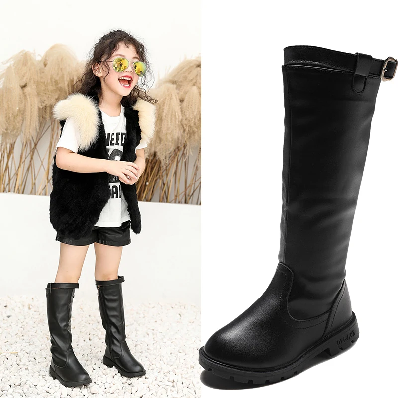 27-37; Новинка; шикарные ботинки черного цвета с пряжкой; Ботинки на каблуке в байкерском стиле для девочек и женщин; фирменный дизайн; ботинки на молнии для путешествий; Botas для маленьких девочек