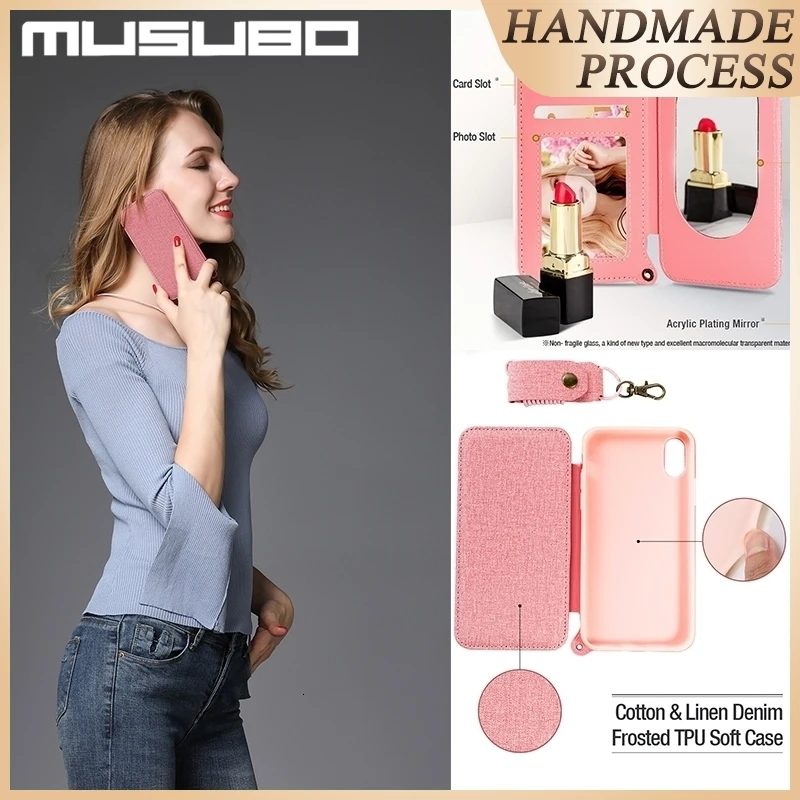 Musubo Luxury Mirror Cases For iPhone XS MAX Soft TPU Silicone Cover Fundas XR X 8 7 Plus Case Girl Denim Coque Capa |