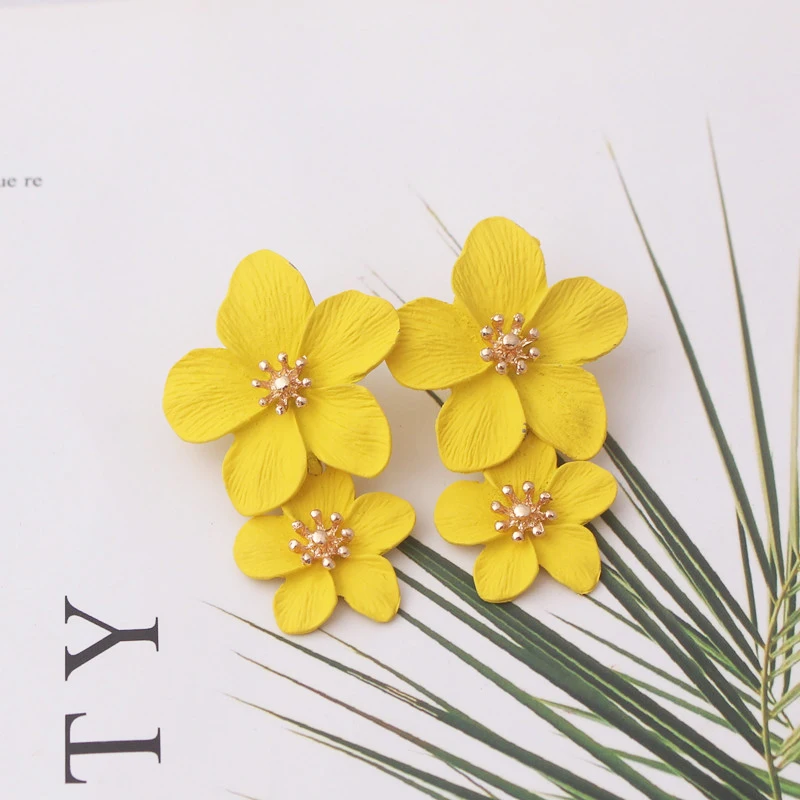 Flower Earrings Korean Double-layers for Ladies Exaggerated Fashion