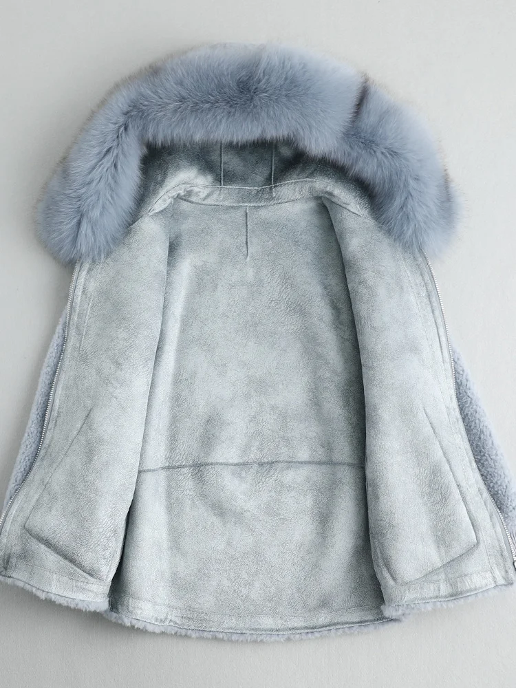 Женское пальто с натуральным мехом, осенне-зимняя куртка для женщин, Лисий мех, с капюшоном, шерстяное меховое пальто, пальто, Manteau Femme Hiver KQN18103-2