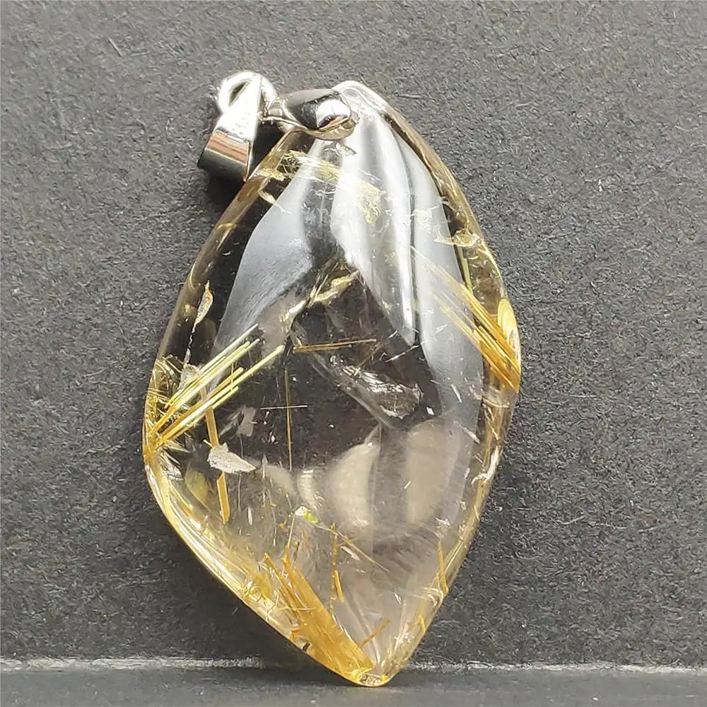 

100% Natural Gold Rutilated Quartz Clear Pendant Gift 36x22x10mm Crystal Gemstone Fashion Pendant Jewelry AAAAA