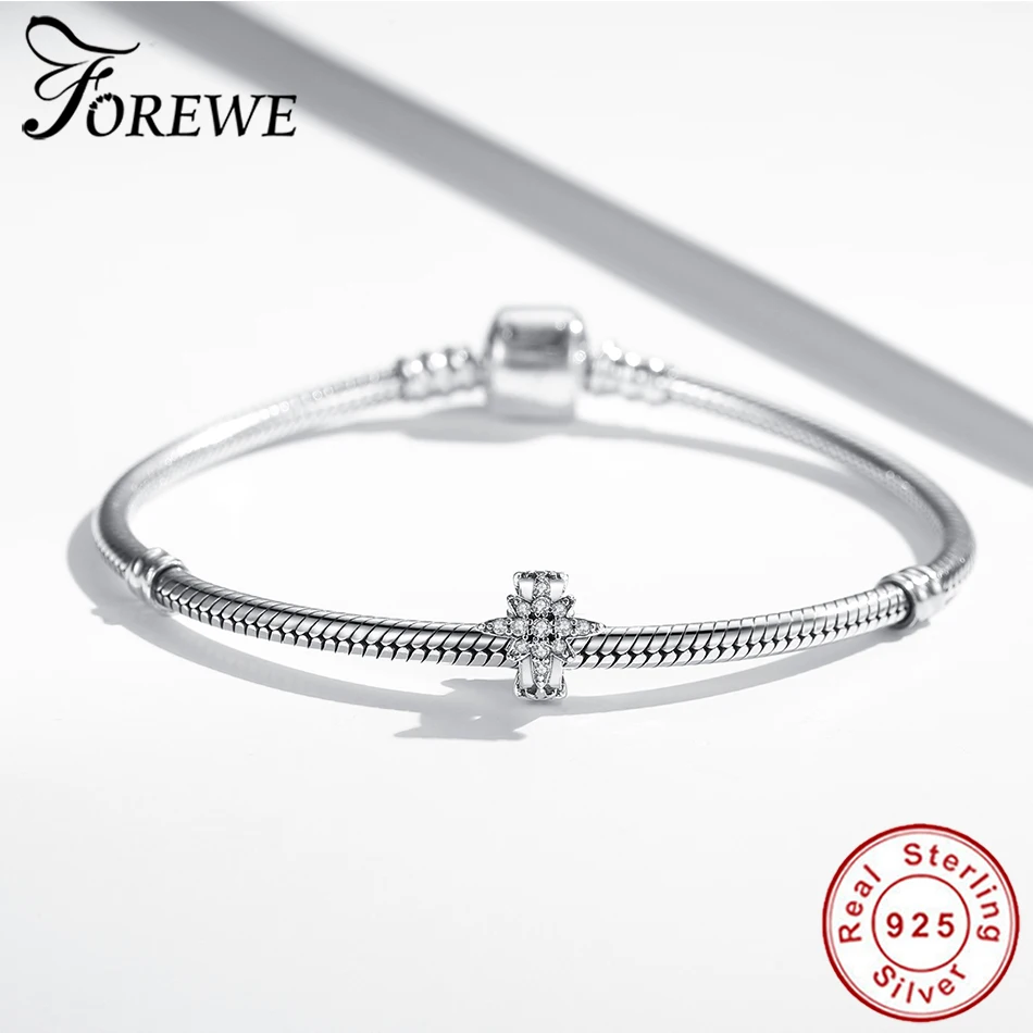 Forewe, Европейский Ctystal, звезда, шарм, 925 пробы, серебро, шарм, Подходит для Pandora, браслет, сделай сам, Ctystal, звезда, шарм, ювелирное изделие, подарок