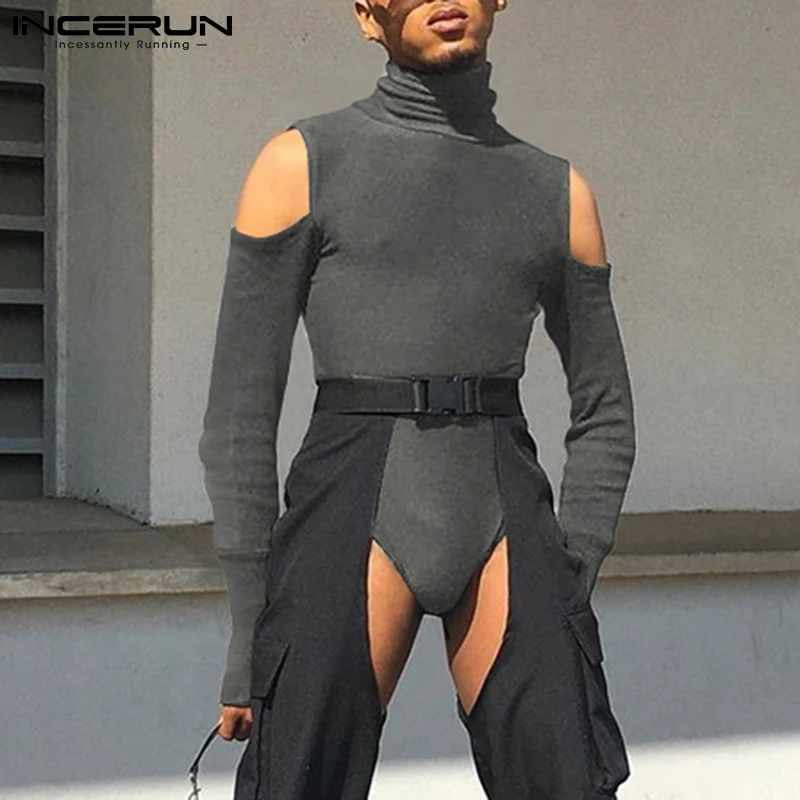 男性ボディスーツ無地タートルネック下着ロングスリーブオフショルダーボディスーツファッションセクシーな男性ロンパースパジャマincerun S 5xl 7 Aliexpress