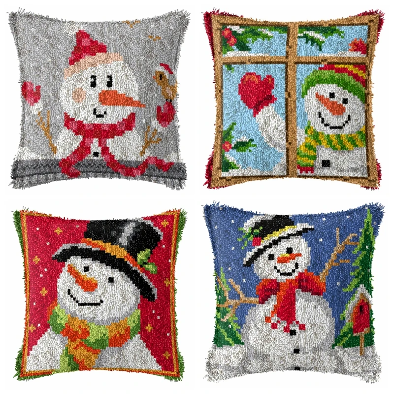 Christmas Snowman Latch Hook Cushion Klink Haak Kussen Handwerken Knooppakket Smyrna Pakket Kit | Дом и сад