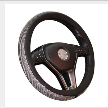 

Charming Elegant Girl Style Durable Leather With Beautiful Rhinestones 15 Inch Car Steering Wheel Cover