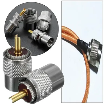 

2Pcs Metal Brass Silver Plated UHF PL-259 Male Solder RF Connector Plug For RG8 RG213 RG214 Coaxial Coax Cable Connector Adapter
