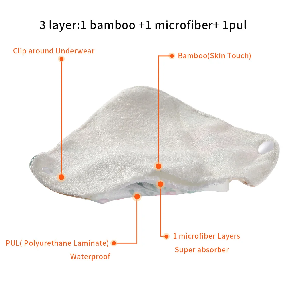 10pcs Reusable Waterproof Bamboo Fiber Pads Menstrual Cloth Sanitary Pads Feminine Maternity Hygiene Panty Liner Sanitary Pads
