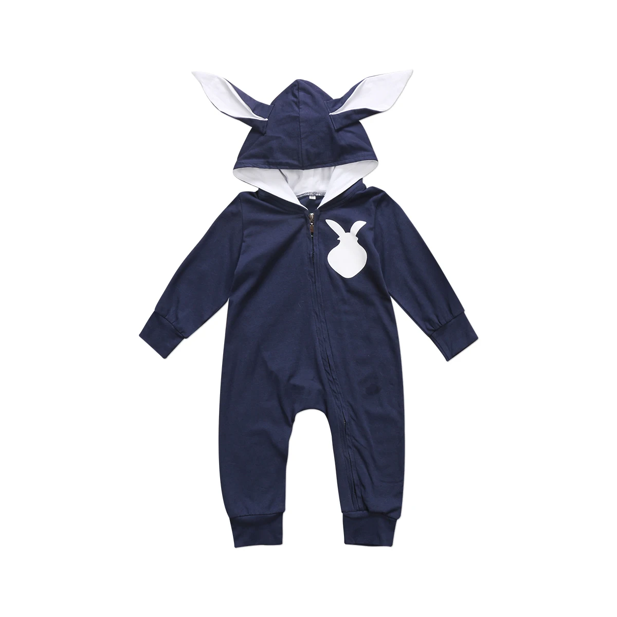 Pudcoco Новинка для новорожденных, для маленьких мальчиков для девочек и мальчиков 3D ухо комбинезоны с кроликами хлопковое застежкой-молнией bebe для девочек и мальчиков, детские штаны, Детские babe комбинезоны детские одежда - Цвет: Тёмно-синий