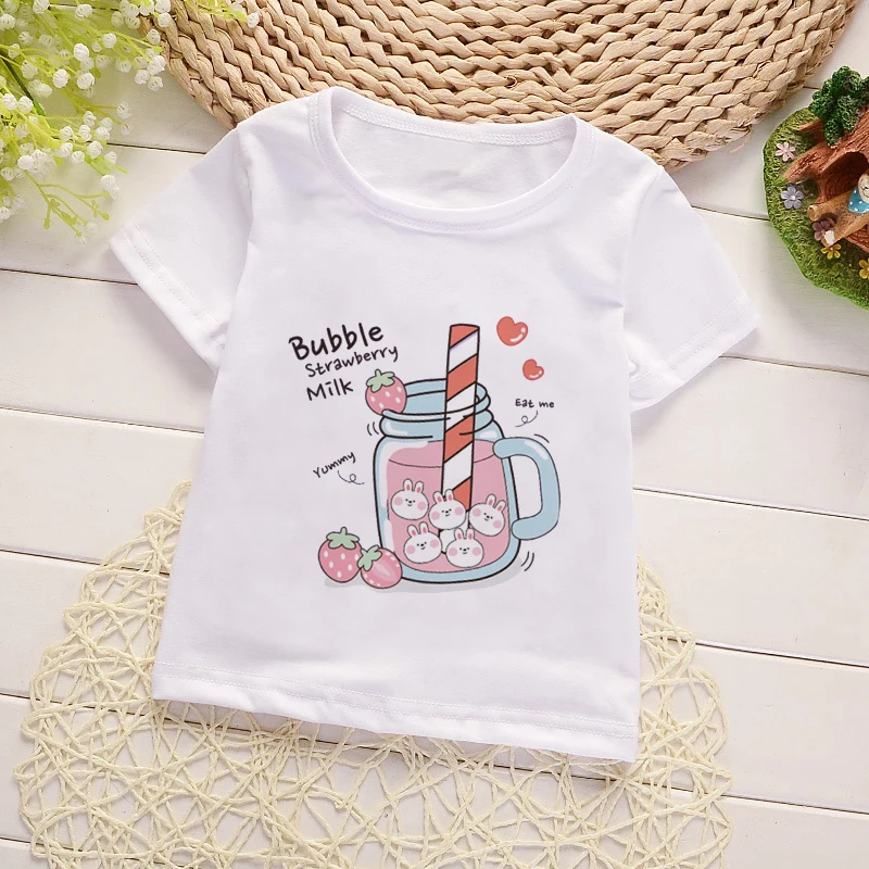 Kids Girl T Shirt Summer Baby Cold Drink Tops Toddler Tees Clothes Children Clothing Cartoon T-shirts Short Sleeve Casual Wear