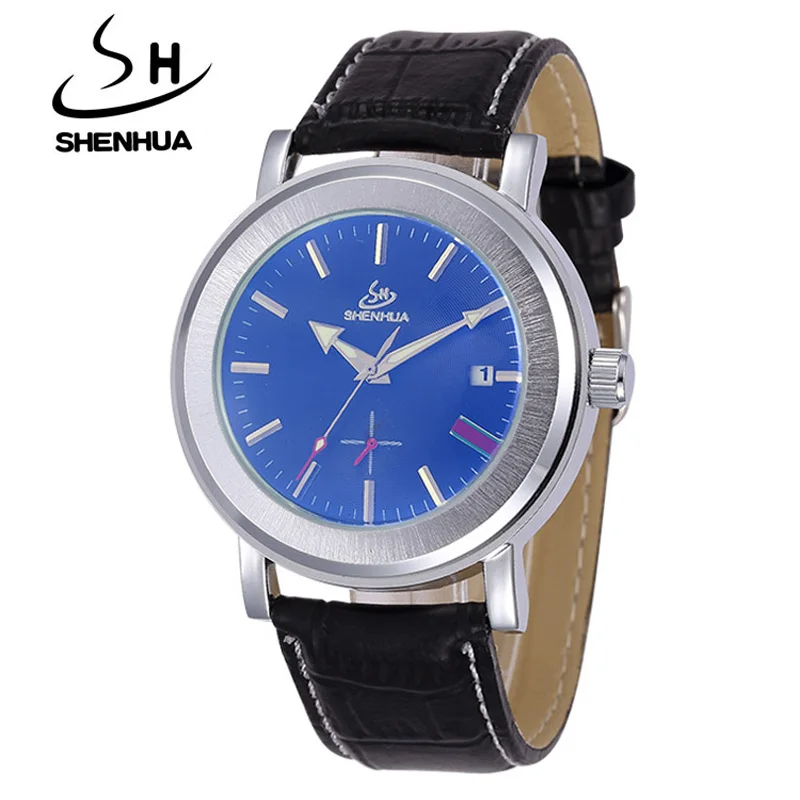 

SHENHUA Watches Classic Mens Automatic Self-Wind Mechanical Watches Small Seconds Leather Band Auto Date Men Wristwatches 2019