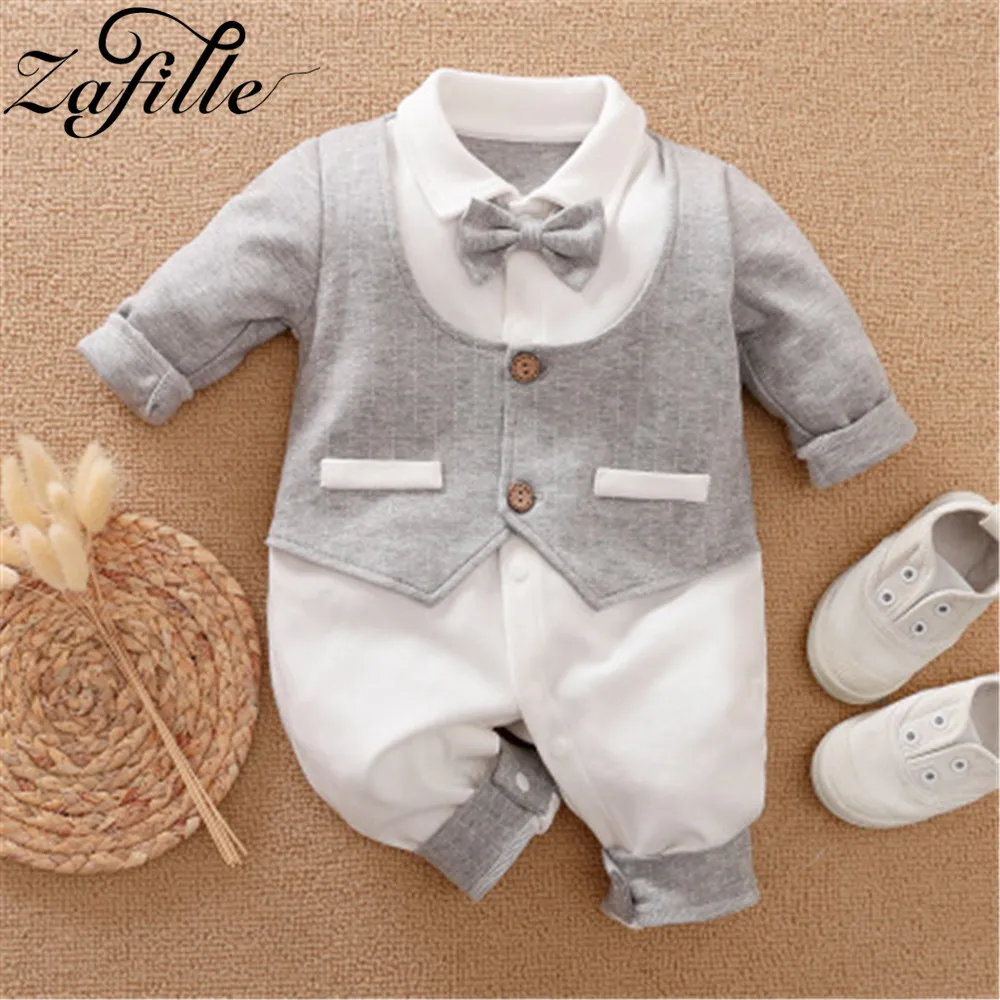 ZAFILLE Baby Boys Costume With Necktie Gentelman Kids Jumpsuit For Newborns Spring Toddler Boy Rompers Party Infant Clothes infant romper baby crawling clothes
