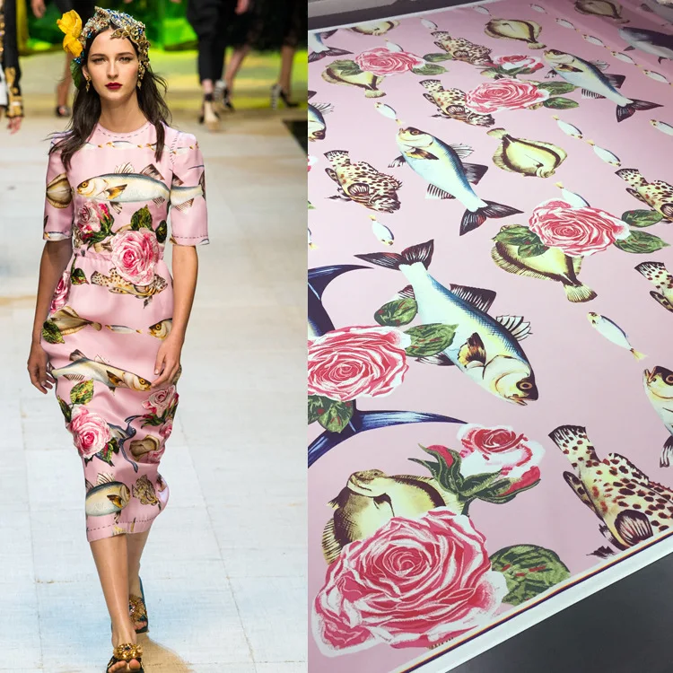 European brand fish digital printing dress suit jacket 100% polyester fabric suitable for all sewing handmade DIY fabrics meter | Дом и сад
