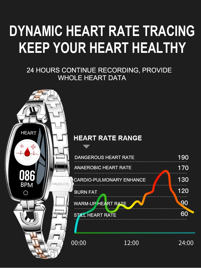 H8 Smart Watch Sport Heart Rate Monitor IP67Waterproof Fitness Bracelet Girl Women Sport Watche Smartwatch metal for Android ios