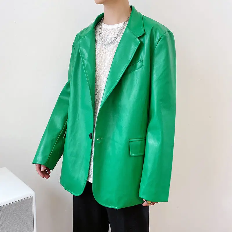 Colar Clothing Blazers Pleater Korean-Style Green Fashionable Iefb/mens Coat Suit Bright-Color